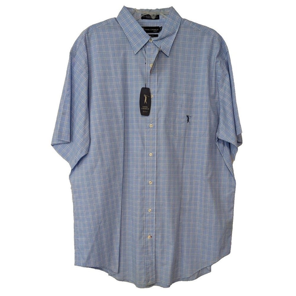 Daniel Cremieux Golf Men XL  Cotton SS Shirt Blue Plaid Classic Fit NWT